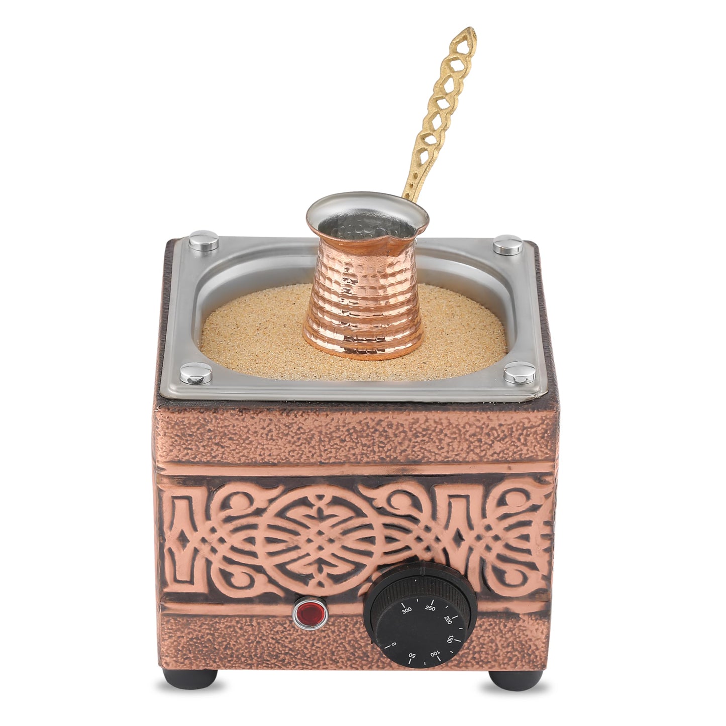 Tulip Home - Traditional Authentic Turkish Ottoman Copper Rectangle Electric Hot Sand Small Coffee Maker Heater Machine 110V - 220V