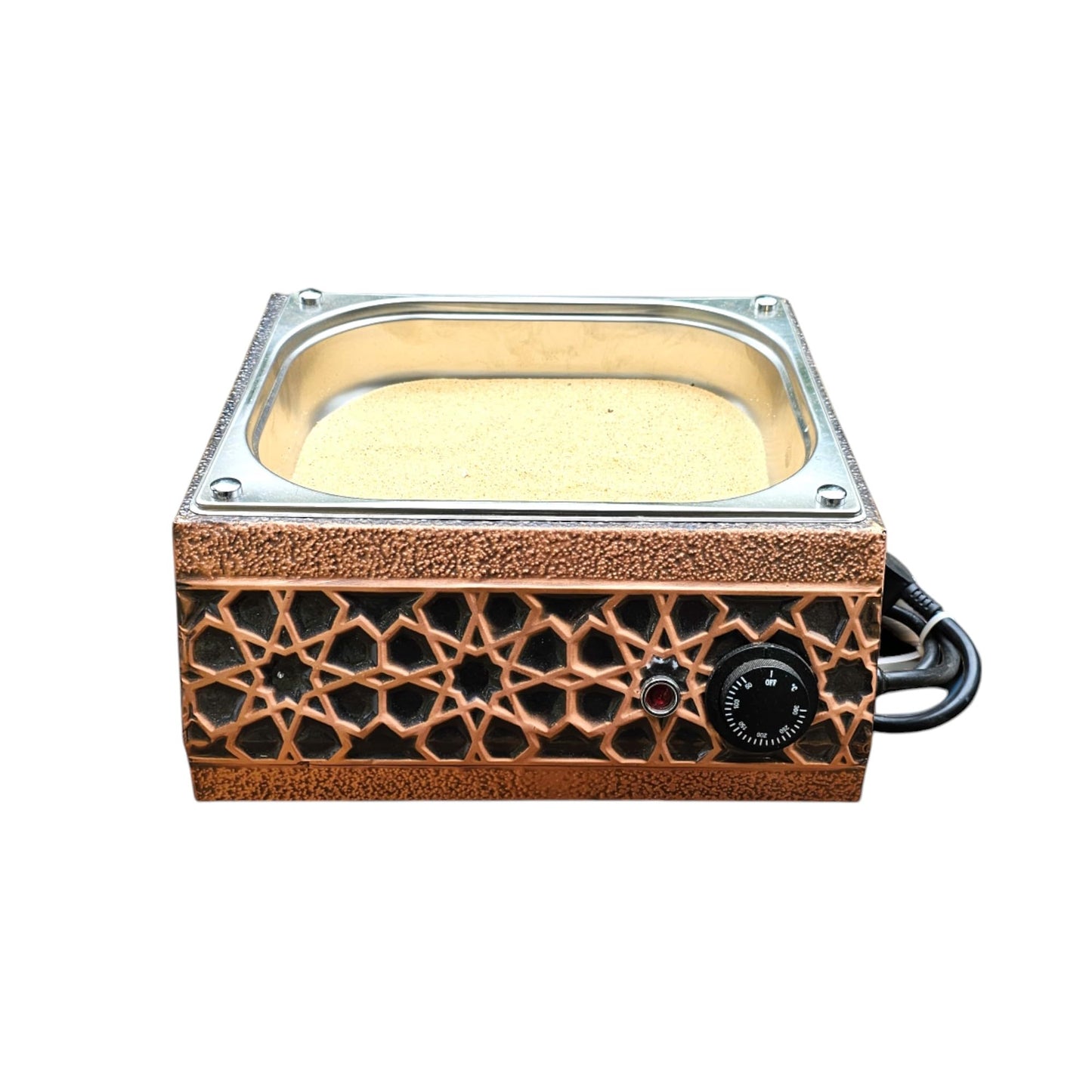 Tulip Home-Traditional Copper Turkish Heating Sand Coffee Maker Square Seljuk Design Machine 110~230 Volt With Pot Set (5 Sizes)