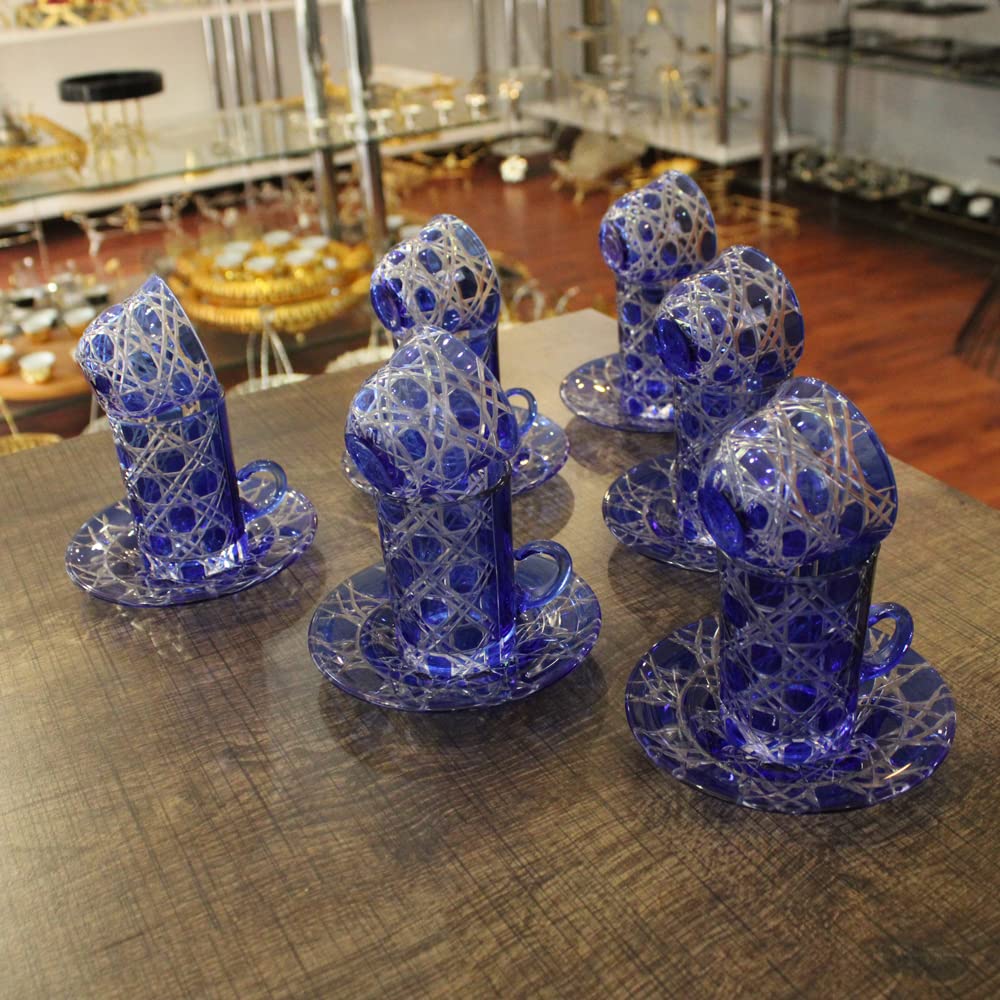 Premium Crystal Turkish Tea Glass Set - Crystal Coffee Glass Set, 18 Pcs - With Saucer Hand Craft, Perfect Full Set Hand Made Quality Glass, Housewarming, Weddings, Anniversary