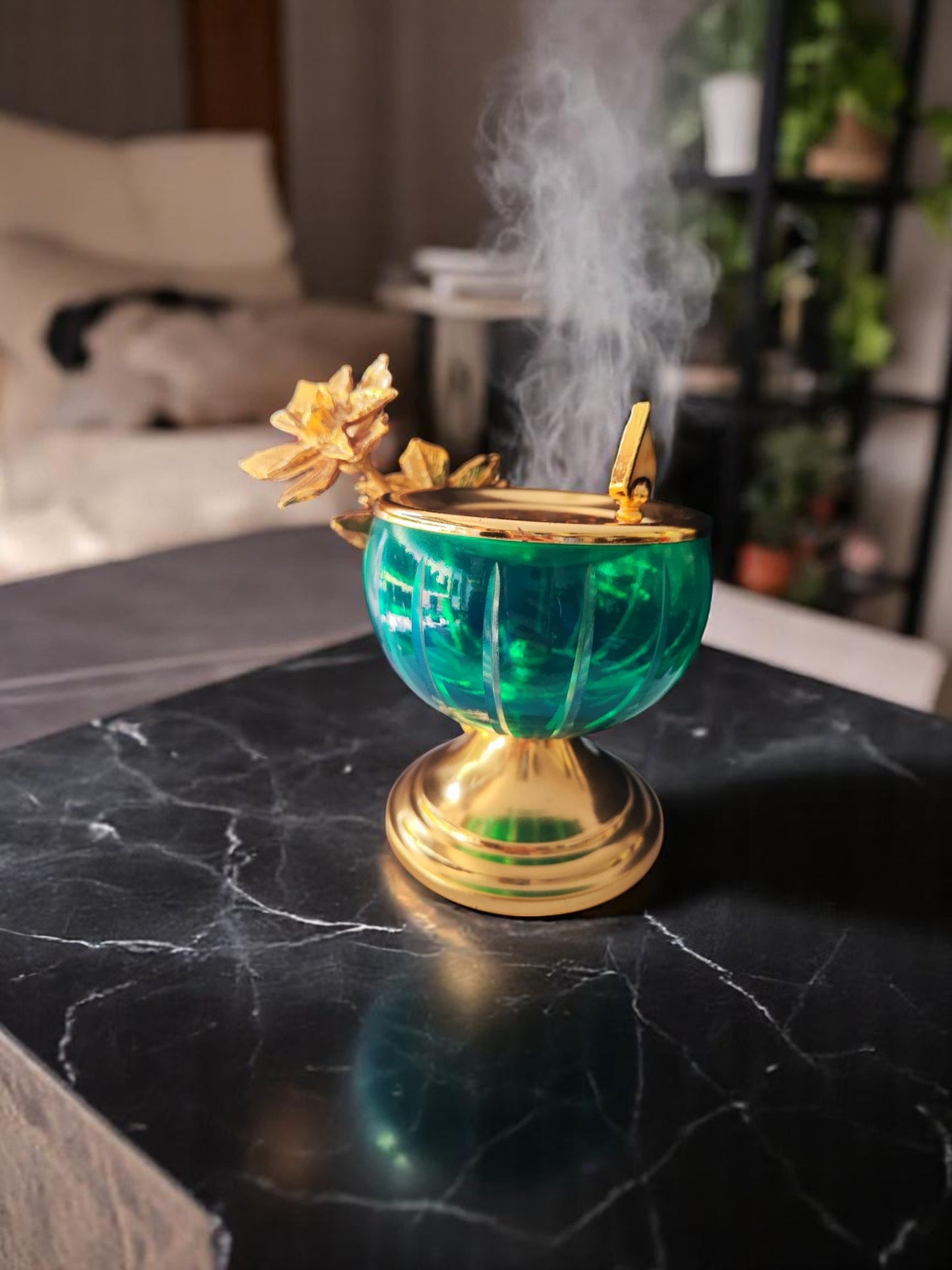 Luxury Traditional Incense Burner – Gold-Plated Engraved Copper