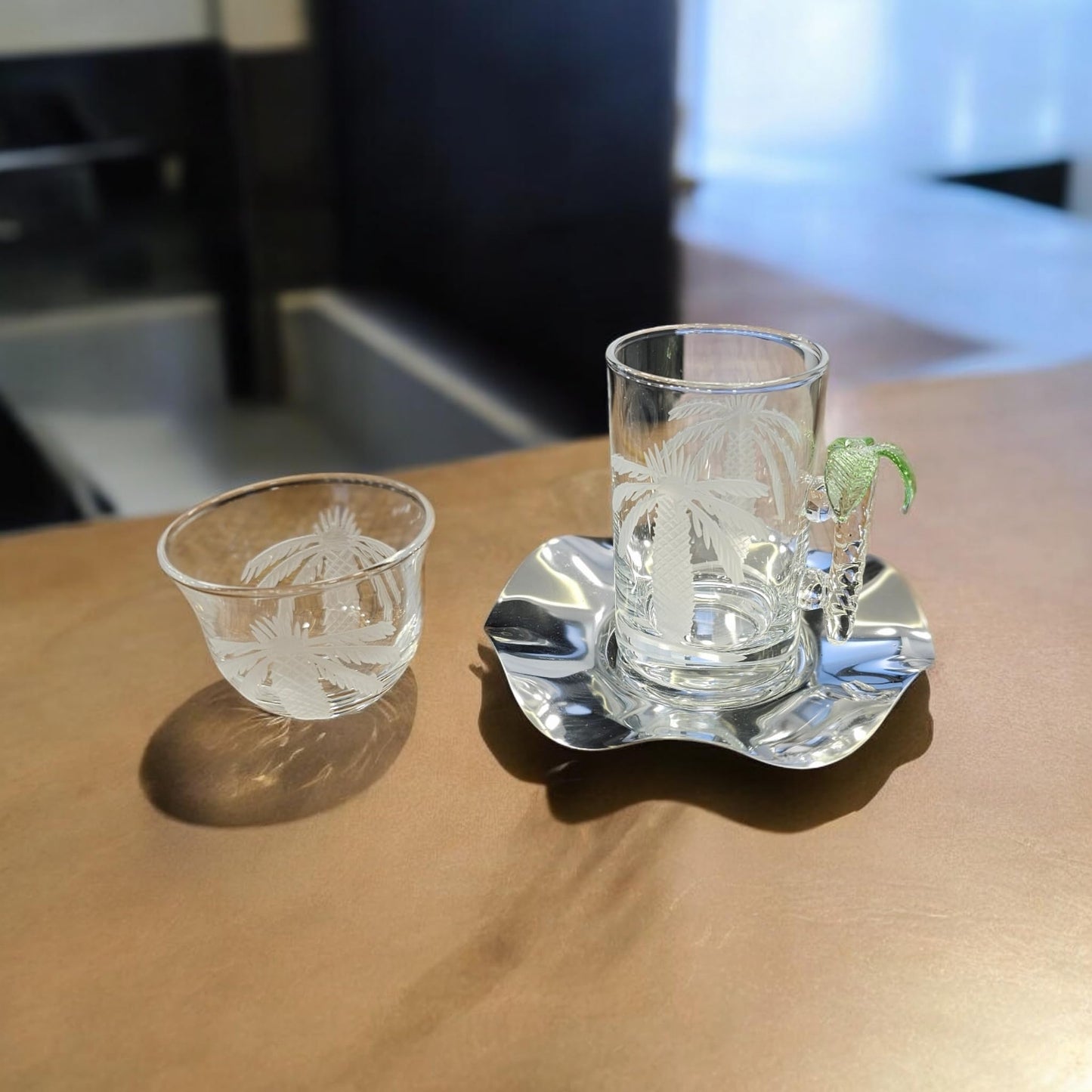 Premium Crystal Turkish Tea Glass Set,18 Pcs - with Saucer, Perfect Full Set Hand Made Quality Glass, Etched Floral Design- Housewarming, Weddings, Anniversary
