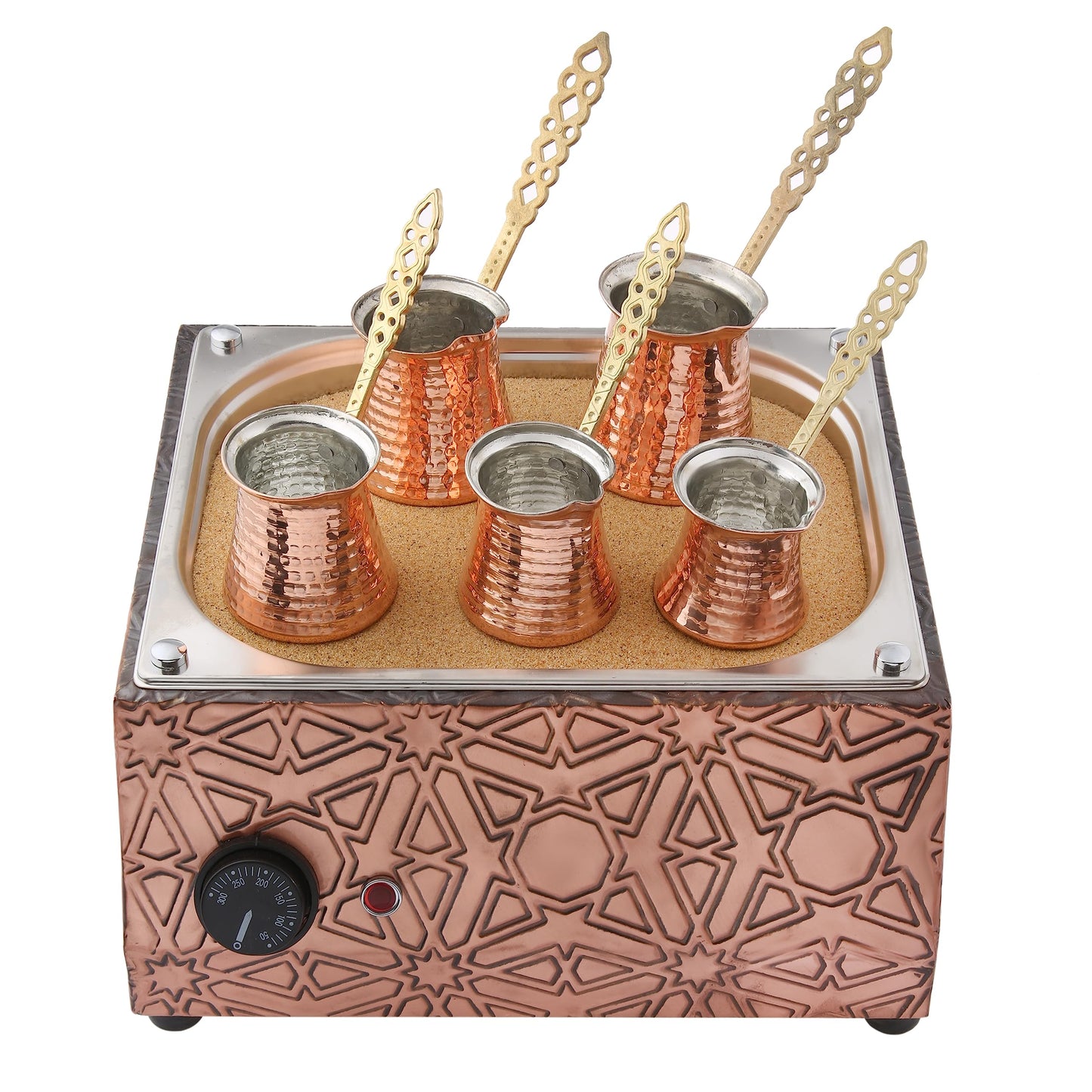 Ella Home - Authentic Turkish Copper Electric Hot Sand Med Coffee Maker Heater Machine 110V - 220V + 5 Size Turkish Coffee Pot