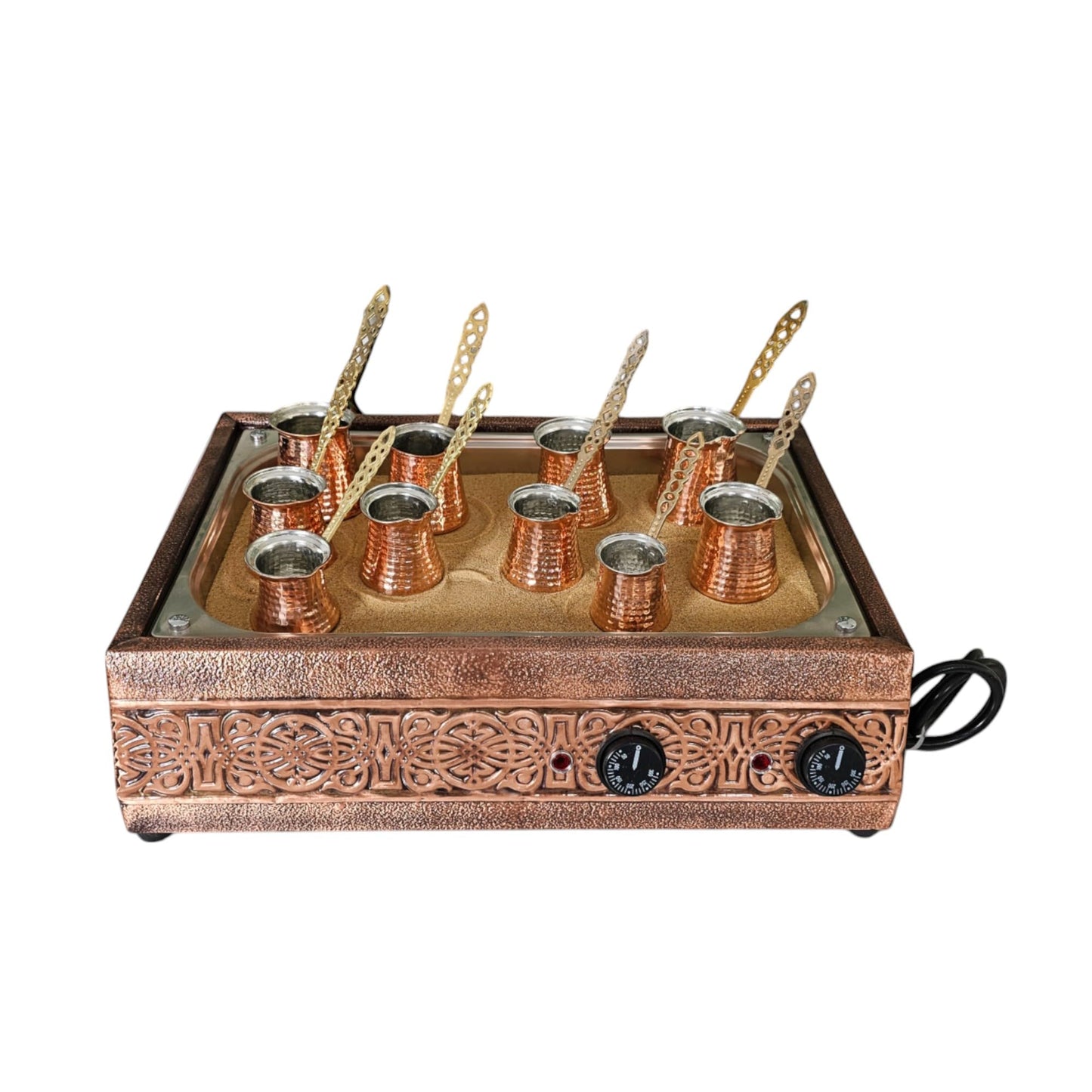 Tulip Home - Authentic Turkish Copper Electric Hot Sand Big Coffee Maker Heater Machine Ottoman Model 110V - 220V + 10 Size Turkish Coffee Pot