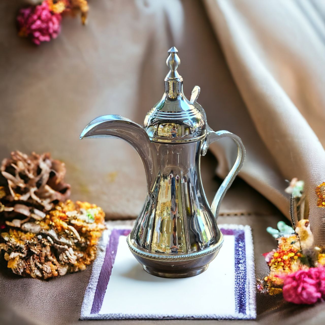 Silver-Plated Arabic Coffee Pot – Traditional Brass Dallah