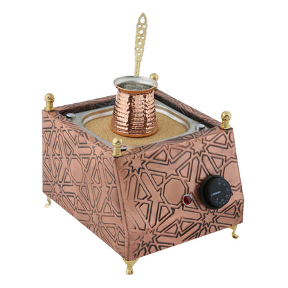 Tulip Home - Traditional Copper Turkish Heating Sand Coffee Maker Square Geometrical Design Machine 110~230 Volt With Pot