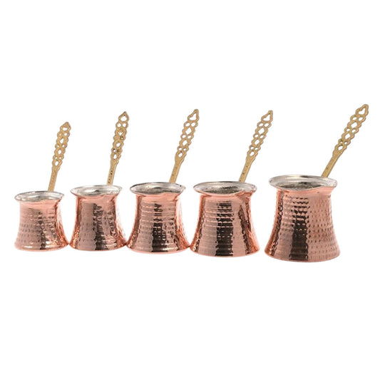 Tulip Home - Traditional Copper Turkish Coffee Pot Set Cezve in Five Sizes – Hand - Hammered in Ottoman Style