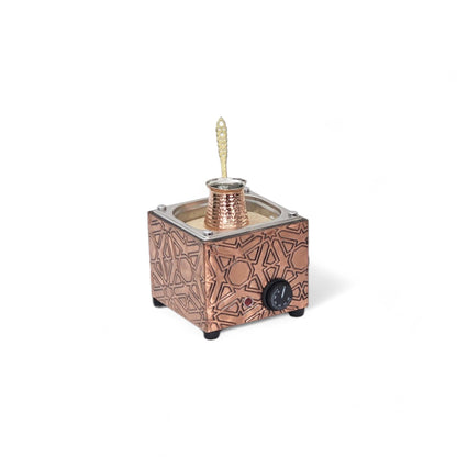 Tulip Home - Traditional Copper Turkish Heating Sand Coffee Maker Square Geometrical Design Machine 110~230 Volt With Pot