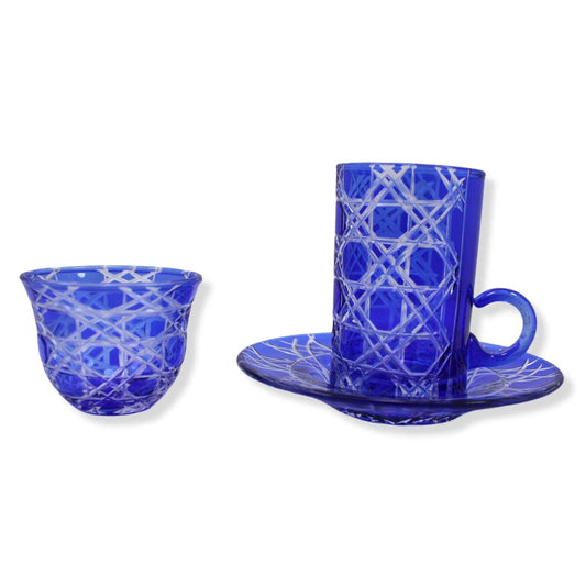 Premium Crystal Turkish Tea Glass Set - Crystal Coffee Glass Set, 18 Pcs - With Saucer Hand Craft, Perfect Full Set Hand Made Quality Glass, Housewarming, Weddings, Anniversary