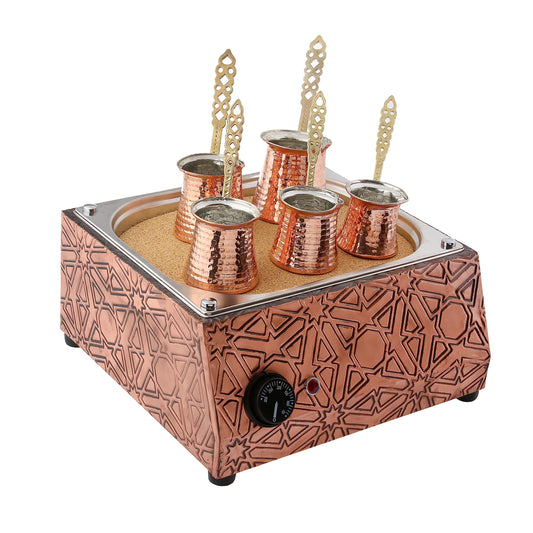 Ella Home - Authentic Turkish Copper Electric Hot Sand Med Coffee Maker Heater Machine 110V - 220V + 5 Size Turkish Coffee Pot