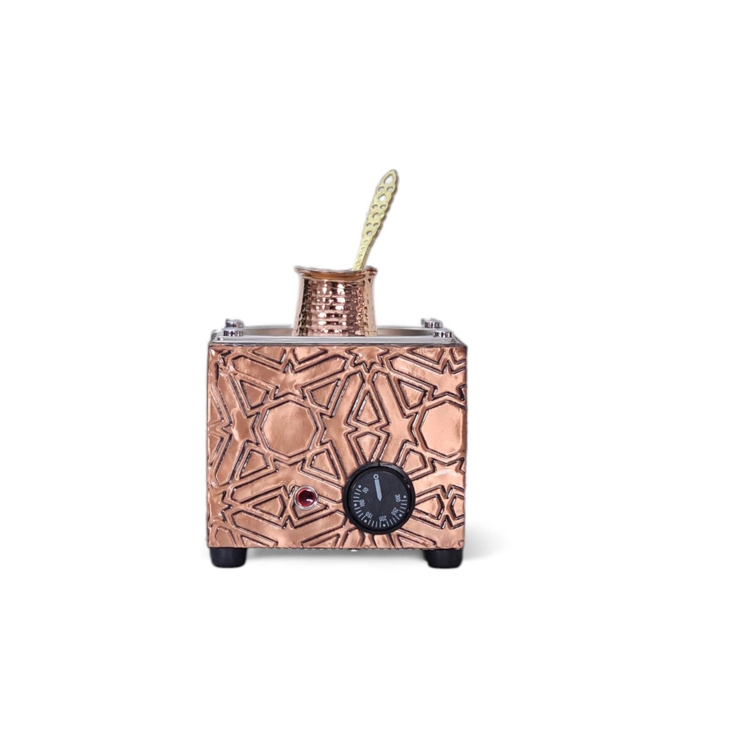 Tulip Home - Traditional Copper Turkish Heating Sand Coffee Maker Square Geometrical Design Machine 110~230 Volt With Pot