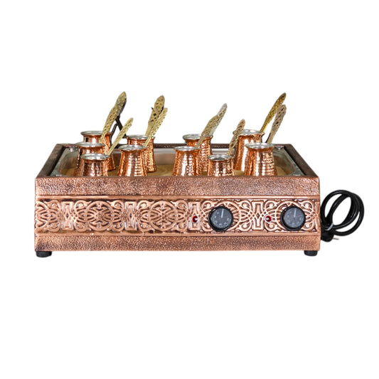 Tulip Home - Authentic Turkish Copper Electric Hot Sand Big Coffee Maker Heater Machine Ottoman Model 110V - 220V + 10 Size Turkish Coffee Pot