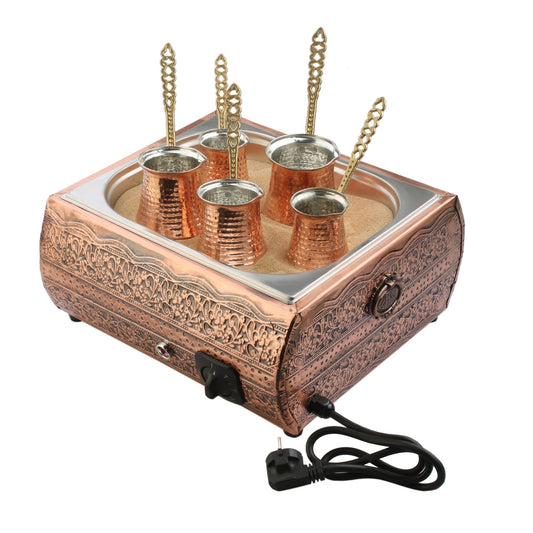 Ella Home - Authentic Turkish Copper Electric Hot Sand Med Coffee Maker Heater Machine 110V - 220V + 5 Size Turkish Coffee Pot and Coffee as Gift