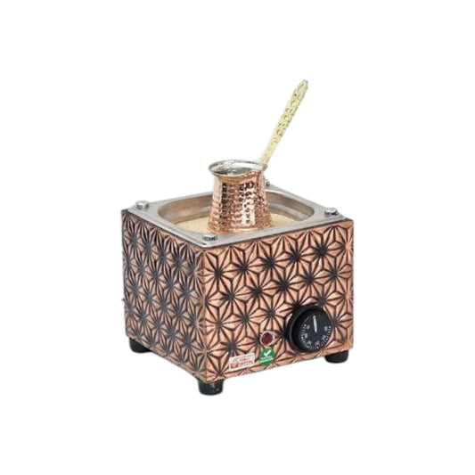 Tulip Home - Traditional Authentic Turkish Star Design Copper Rectangle Electric Hot Sand Small Coffee Maker Heater Machine 110V - 220V