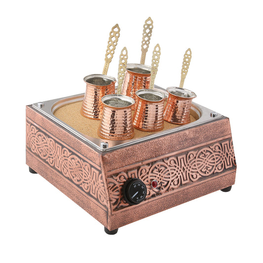 Tulip Home - Authentic Turkish Copper Electric Hot Sand Med Coffee Maker Heater Machine Ottoman Model 110V - 220V + 5 Size Turkish Coffee Pot