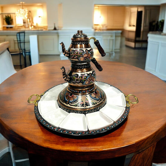 Patterned Turkish Copper Tea and Breakfast Set