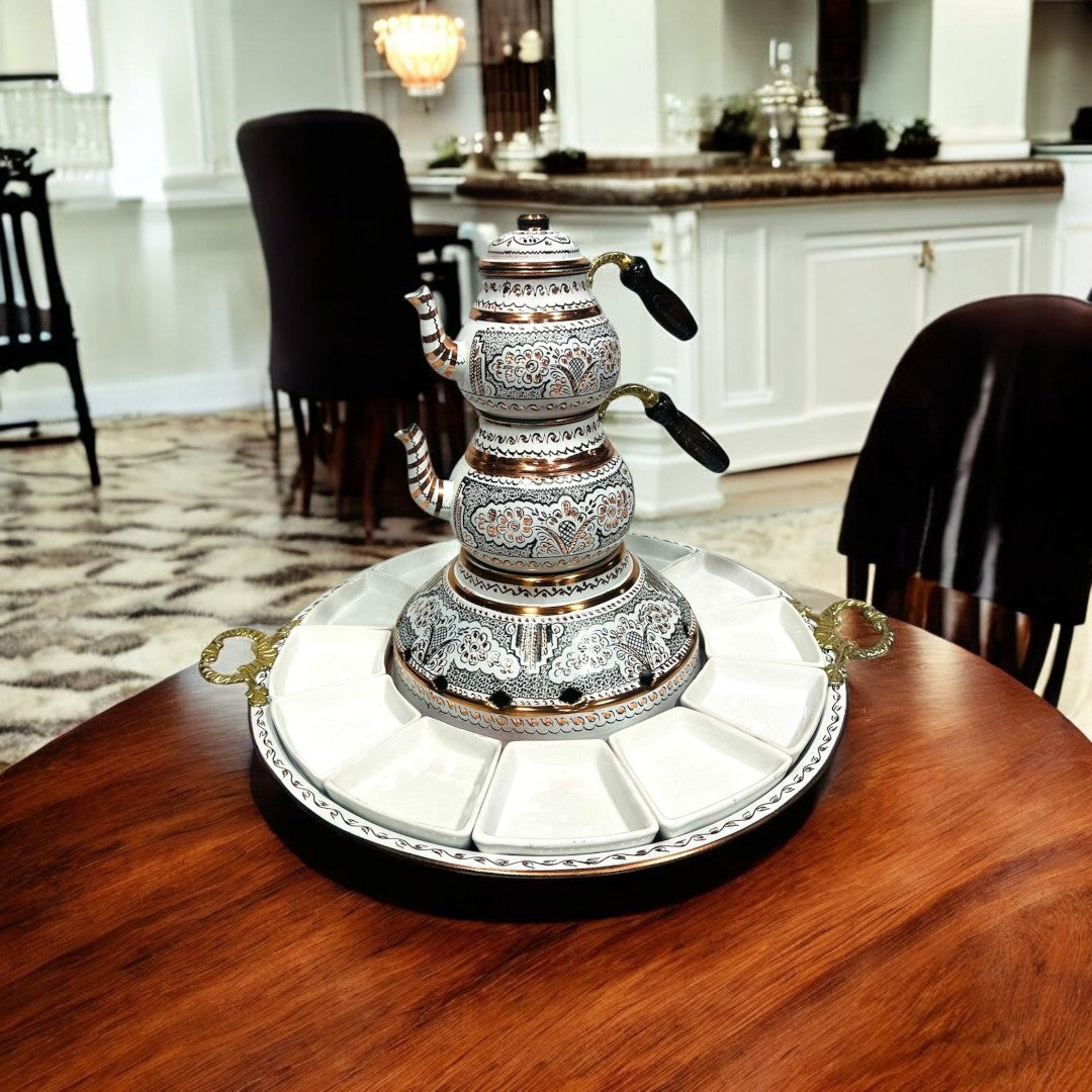 Patterned Turkish Copper Tea and Breakfast Set