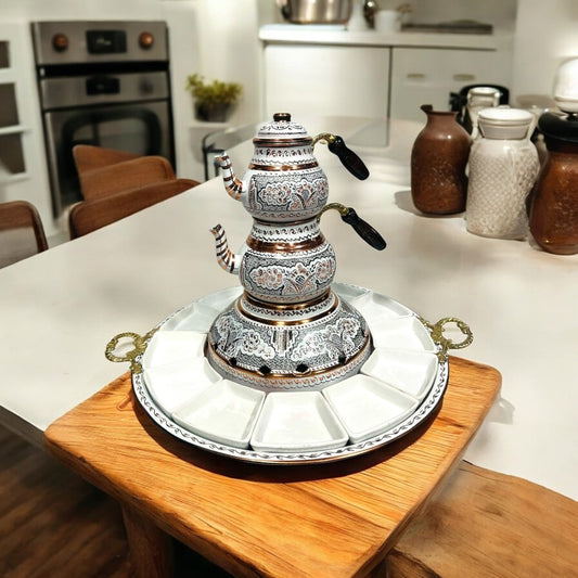 Patterned Turkish Copper Tea and Breakfast Set