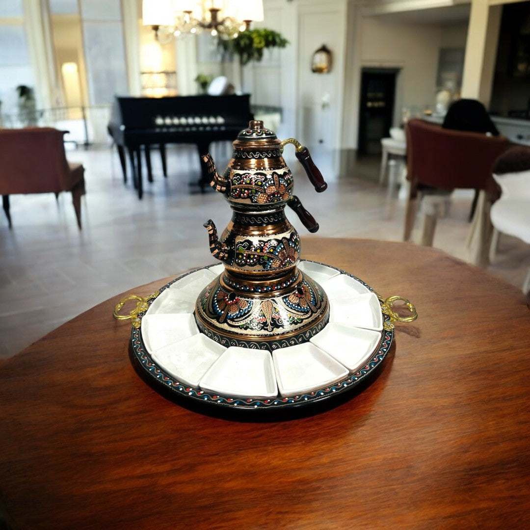 Patterned Turkish Copper Tea and Breakfast Set
