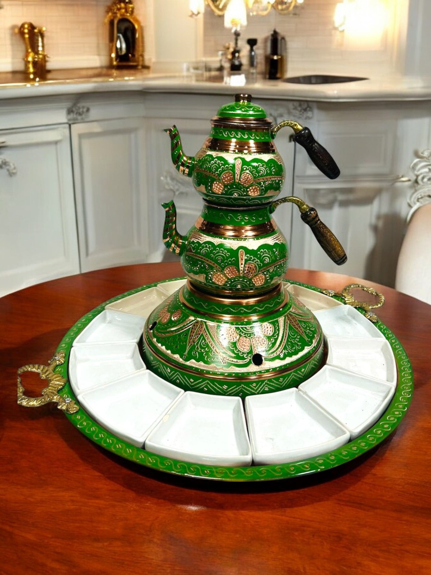 Patterned Turkish Copper Tea and Breakfast Set