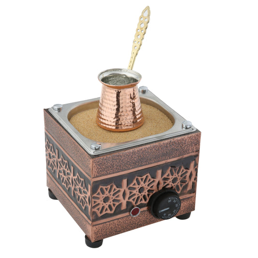 Tulip Home - Traditional Authentic Turkish Trend Design Copper Rectangle Electric Hot Sand Small Coffee Maker Heater Machine 110V - 220V