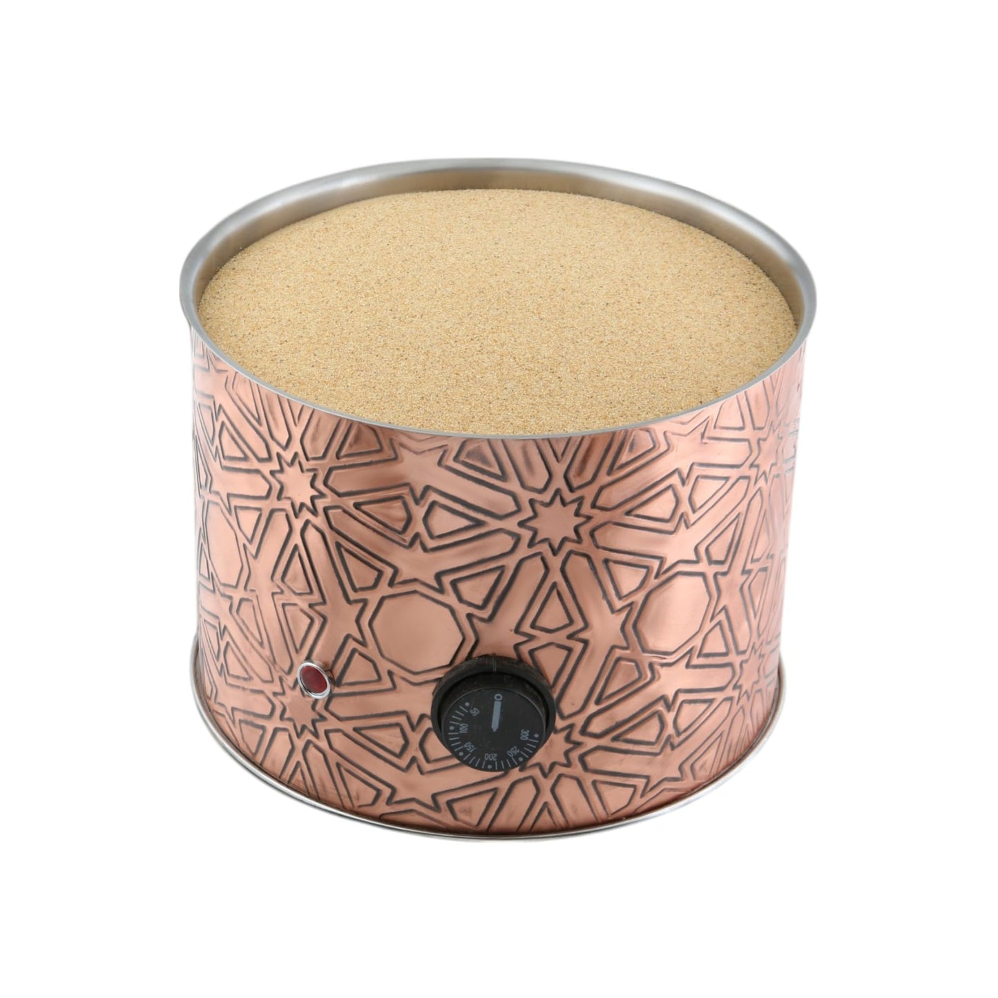 Tulip Home -Traditional Copper Turkish Heating Sand Coffee Maker Med Round Geometrical Design Machine 110~230 Volt With Pot Set (3Sizes)