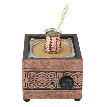 Tulip Home - Traditional Copper Turkish Heating Sand Coffee Maker Square Ottoman Design2 Machine 110~230 Volt With Pot