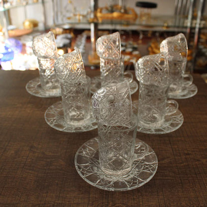 Premium Crystal Turkish Tea Glass Set - Crystal Coffee Glass Set, 18 Pcs - With Saucer Hand Craft, Perfect Full Set Hand Made Quality Glass, Housewarming, Weddings, Anniversary