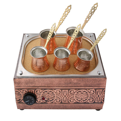 Tulip Home - Authentic Turkish Copper Electric Hot Sand Med Coffee Maker Heater Machine Ottoman Model 110V - 220V + 5 Size Turkish Coffee Pot