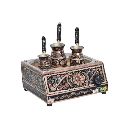 Tulip Home - Copper Turkish Sand Coffee Maker Heating Machine Medium Rec Floral Pattern (Erzincan) Design Machine