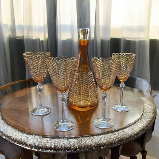 Elegant Amber Crystal Decanter Set – 5 Pieces